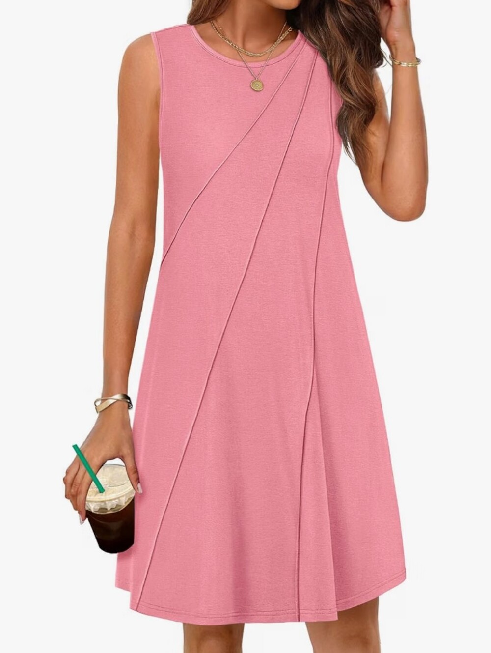 Sleeveless Sundress Casual Beach Vacation Crewneck Tank Mini Dress